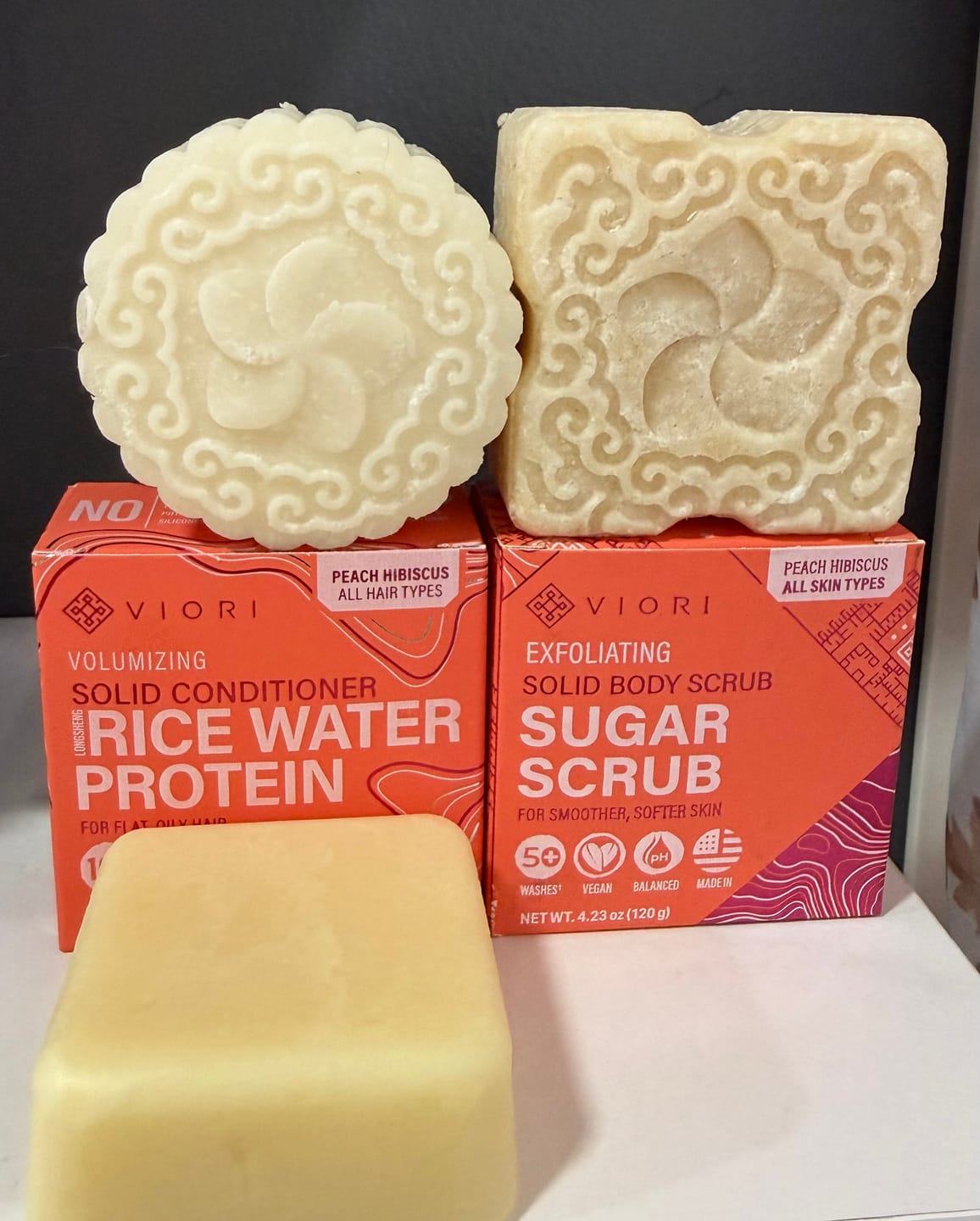 Customer photo review of Peach Hibiscus Shampoo Bar