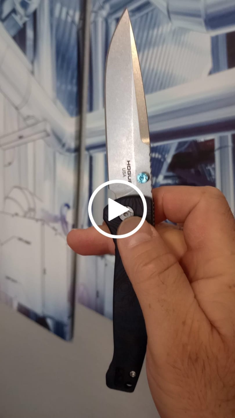 Customer video review of Hogue Mysto (Water) 3.4″ Drop Point Knife, Blue Canyon Richlite Handle, Stone Tumbled Blade, Made in USA (24456)
