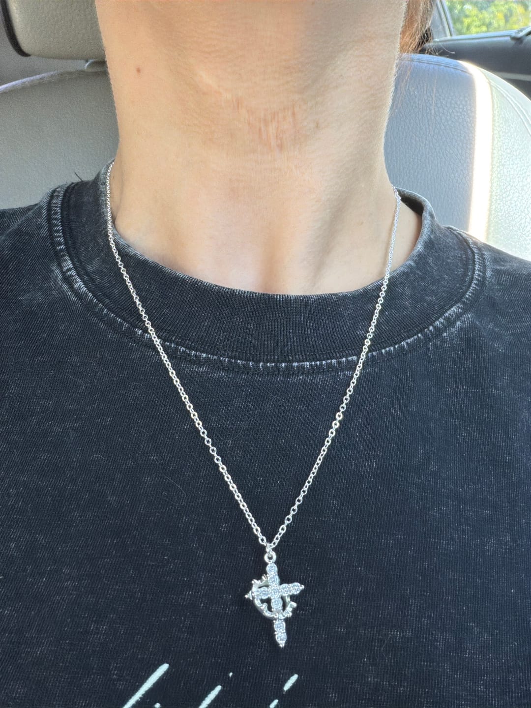 Customer photo review of FREE Today: Modern Crowned in Faith Cross Necklace, Earrings