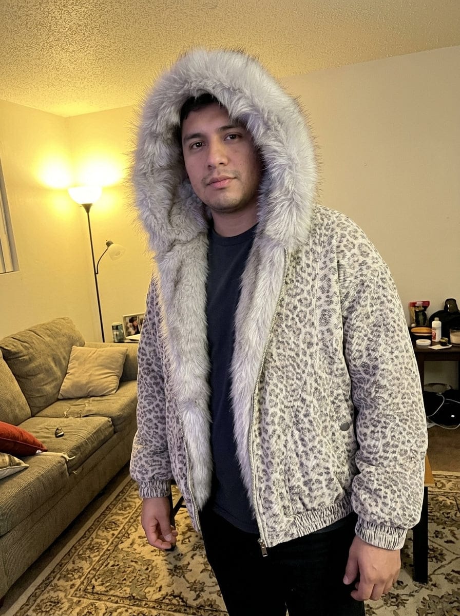 Customer photo review of Cotton Cheetah Print Mink Fur Hooded Jacket - 2270