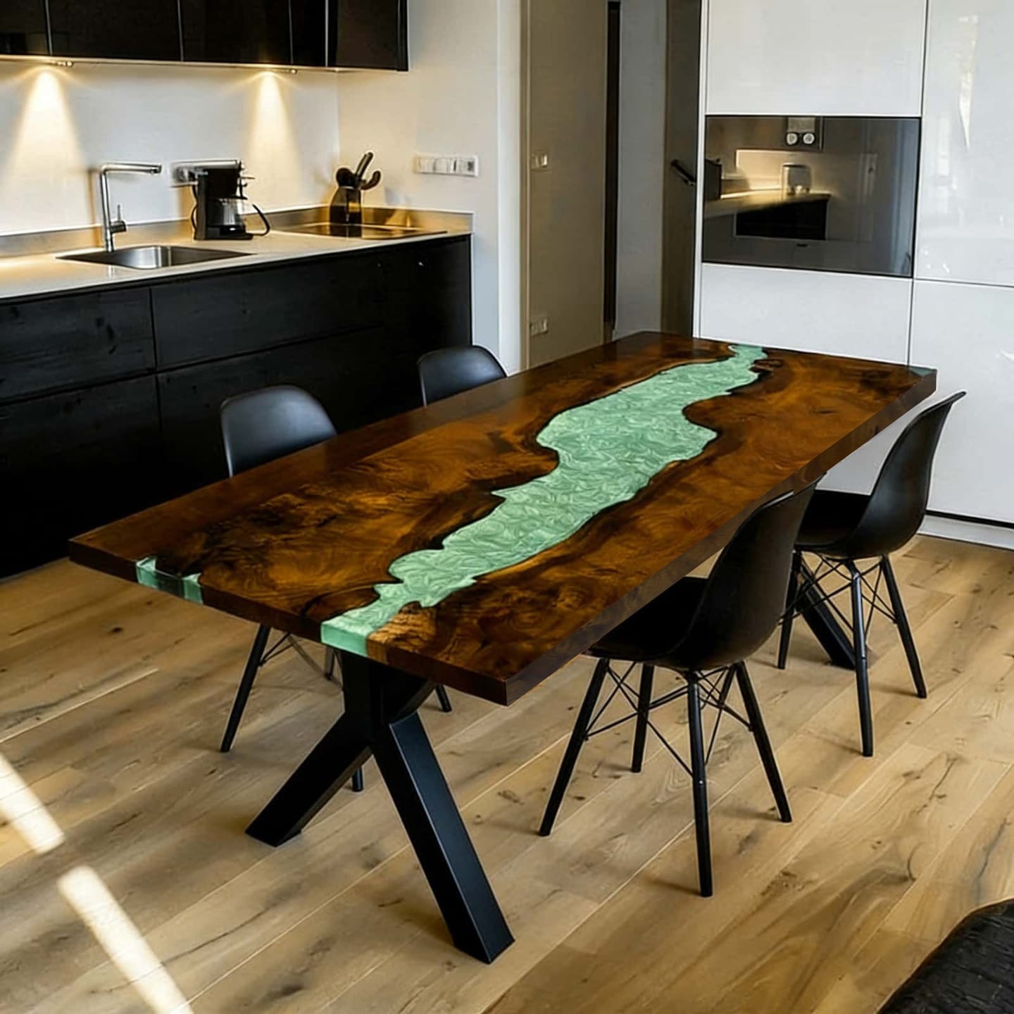 Customer photo review of Custom Olive Epoxy River Dining Table Tops CRT-119