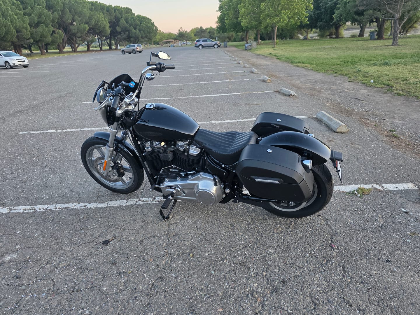 Customer photo review of 32L - Darkin Large Quick Mount Leather Wrapped Hard Saddlebags for Harley Softail Standard FXST