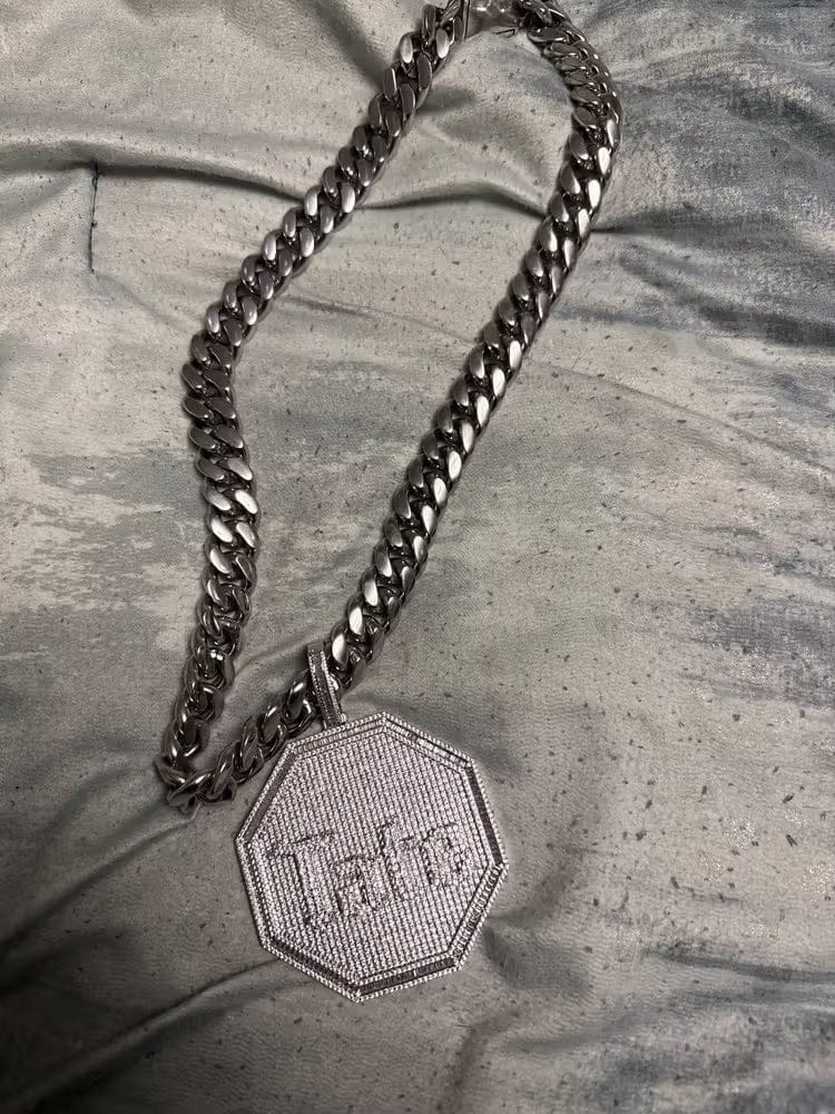 Customer photo review of Custom 3D Letter Large Octagonal Iced-Out Pendant - 80mm