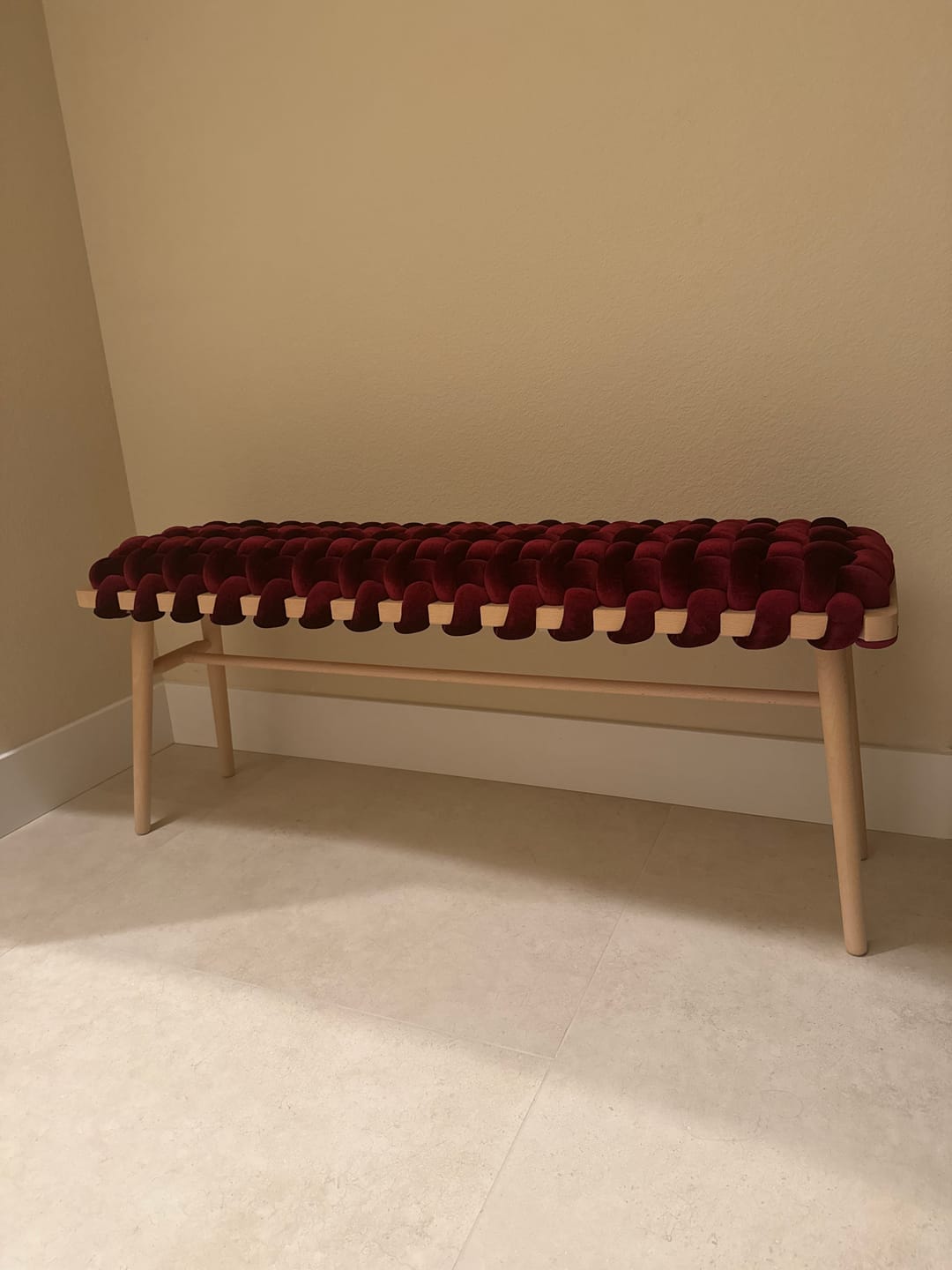 Customer photo review of Burgundy Velvet Woven Bench