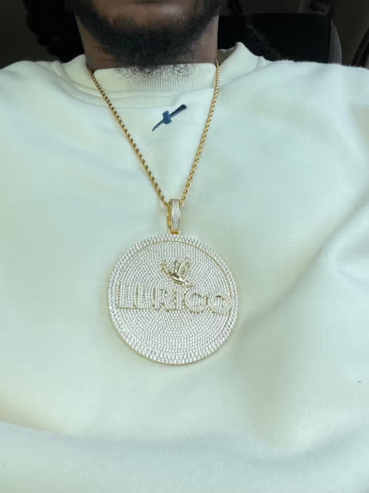 Customer photo review of Iced-Out Diamond Custom Letter 3D Large Disc Pendant – 80mm