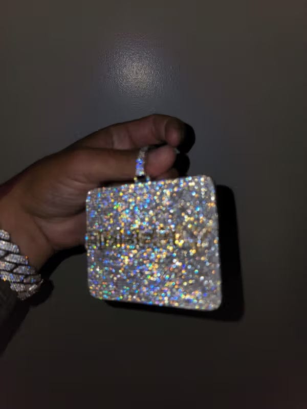 Customer photo review of Custom Diamond-Set 3D Letter Rectangular Pendant – 80mm