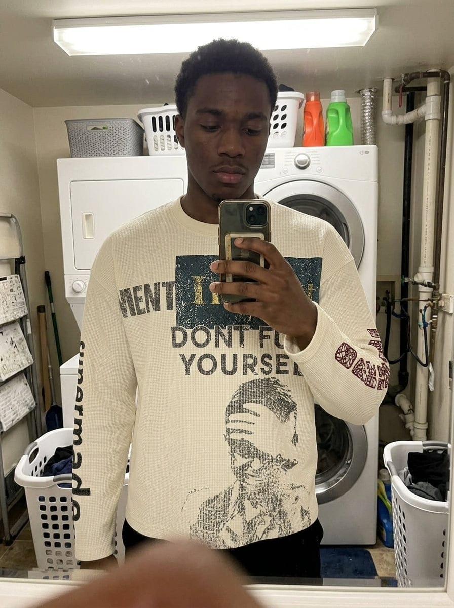 Customer photo review of Waffle Knit Graphic Print Crewneck Sweatshirt - 2496
