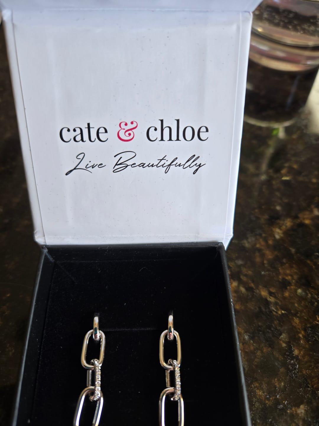 Customer photo review of Brinlee 18k White Gold Plated Chain Dangle Earrings with Swarovski Crystals for Women