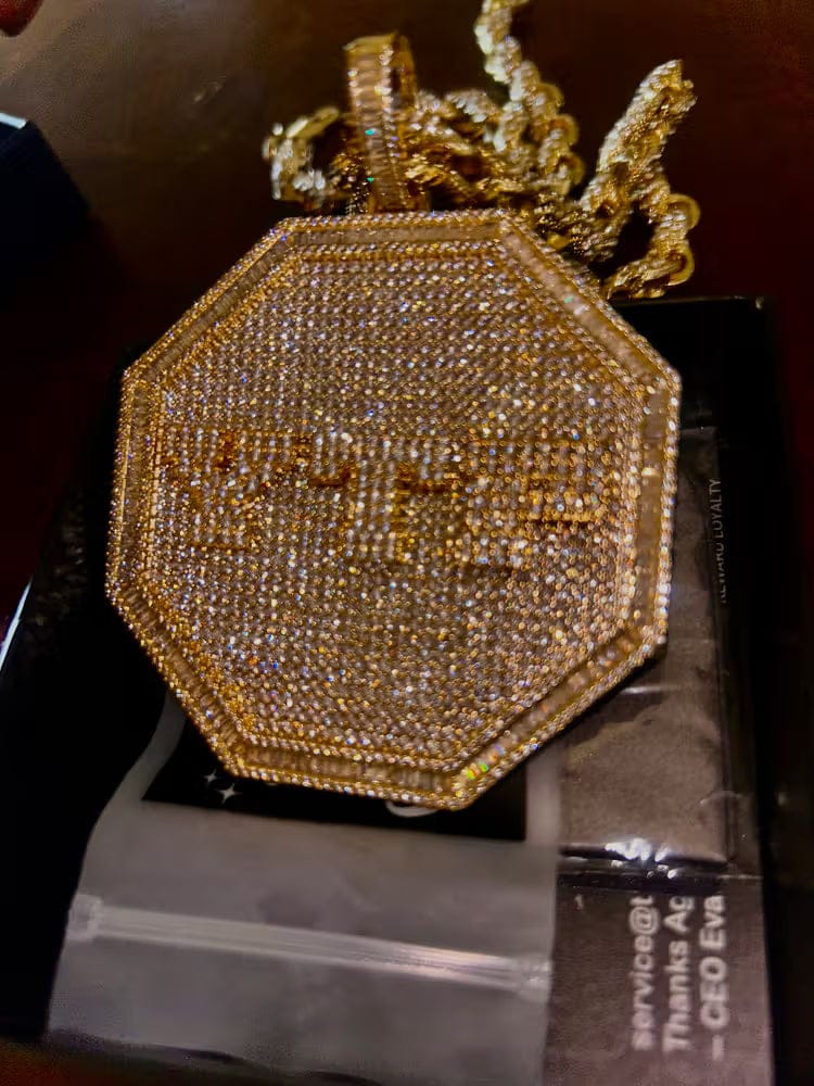 Customer photo review of Custom 3D Letter Large Octagonal Iced-Out Pendant - 80mm