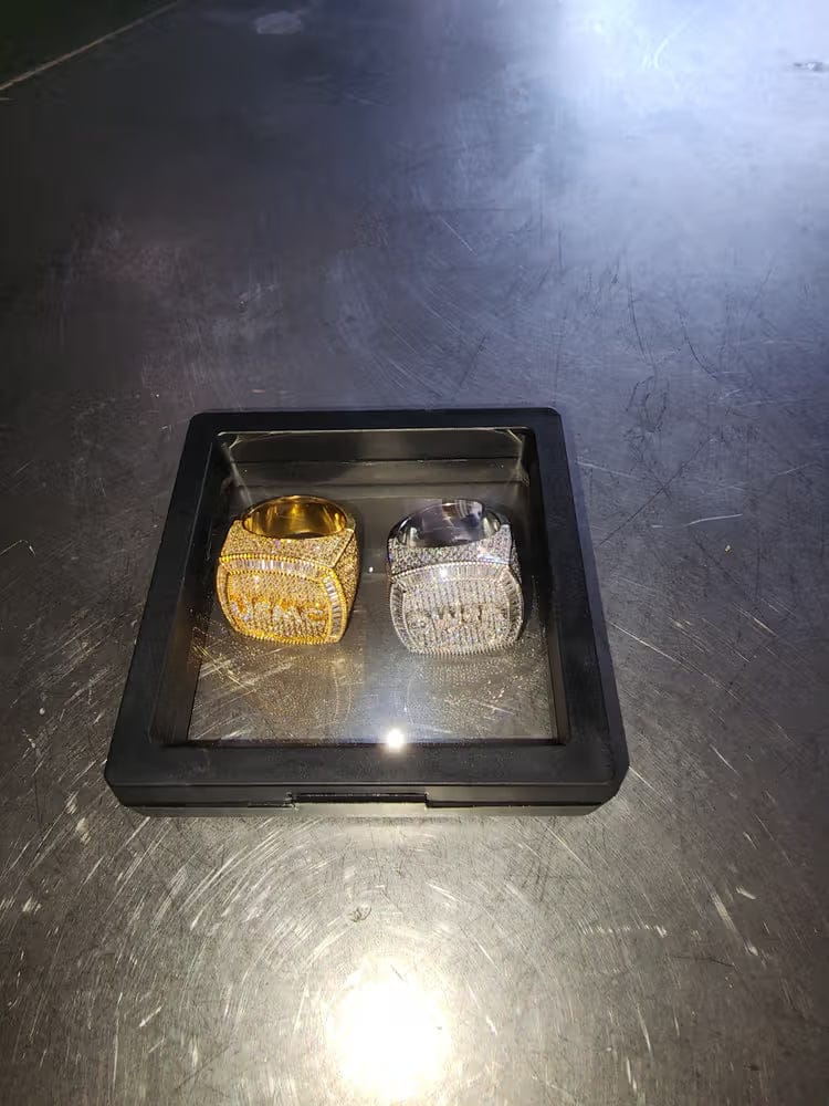 Customer photo review of Custom Diamond 3D Iced-Out Letter Ring – 28mm