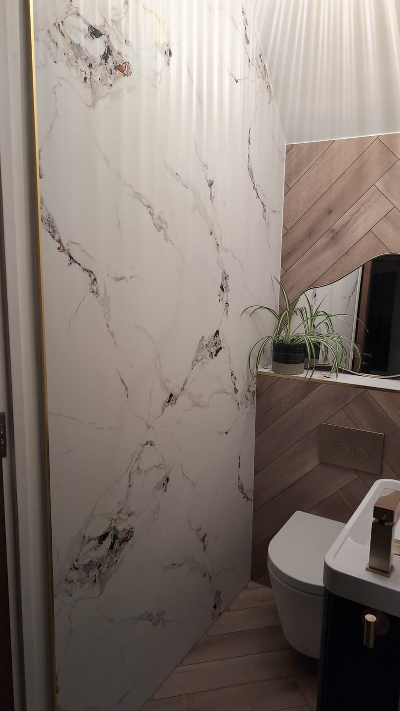 Customer photo review of 10mm Oro Gold Marble Ultra Matt Shower Panel 1M x 2.4M