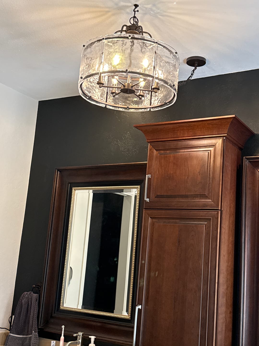 Customer photo review of Modern Brass 6-Light Rippled Glass Drum Pendant