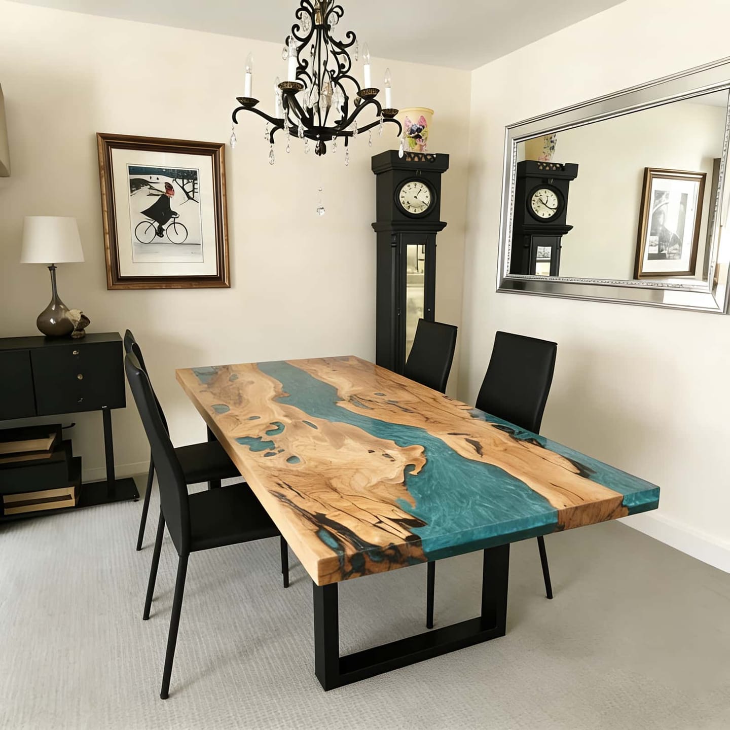 Customer photo review of Custom Olive Epoxy River Dining Table Tops CRT-119