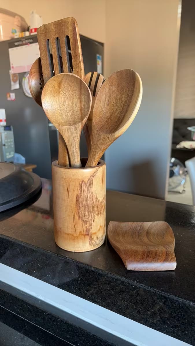 Customer photo review of Premium Wooden Cooking Utensil Set – 7-Piece Teak Kitchen Collection