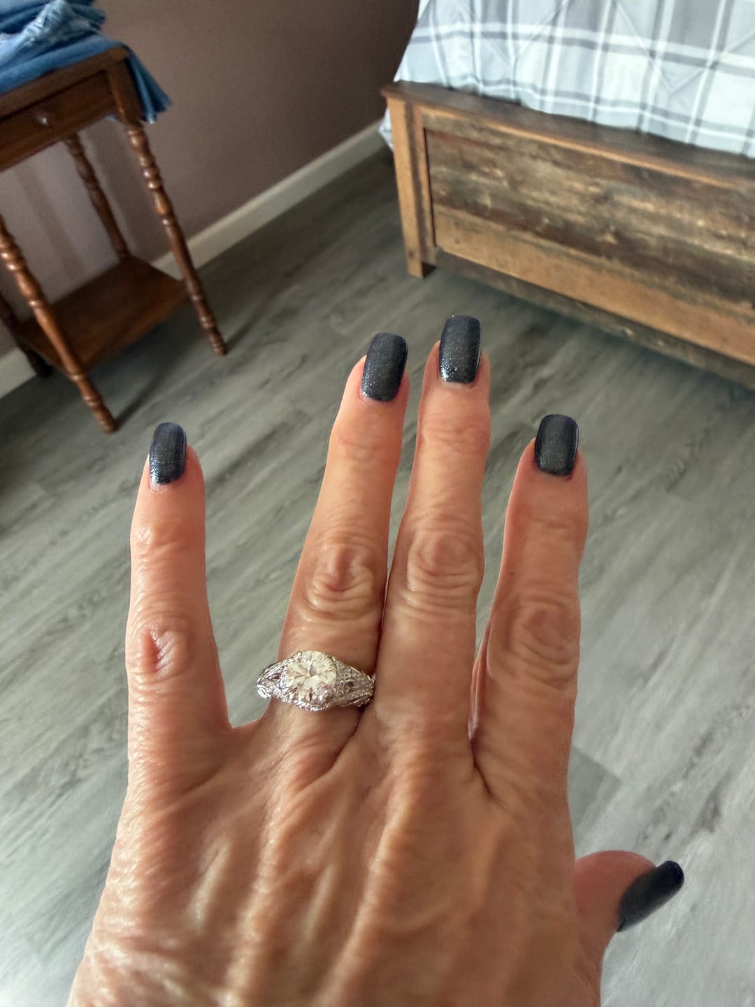 Customer photo review of Vintage Moissanite Pave Open Scroll Accents Engagement Ring