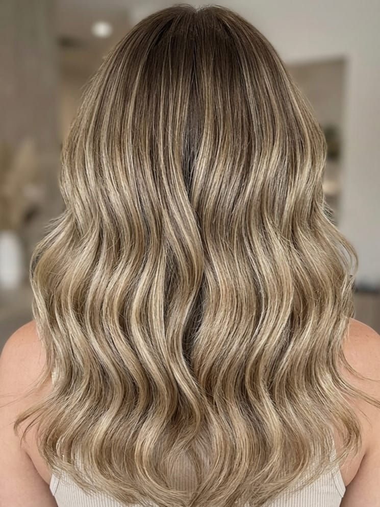 Customer photo review of Virgin Flat Silk Weft Hair Extensions Balayage Brown #4/27/4