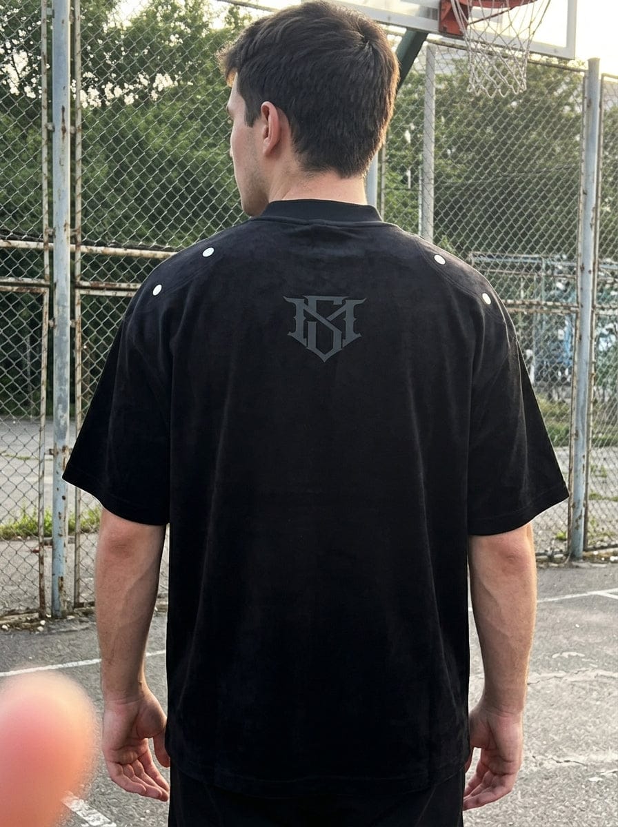 Customer photo review of Metallic Print Suede Crew Neck T-Shirt