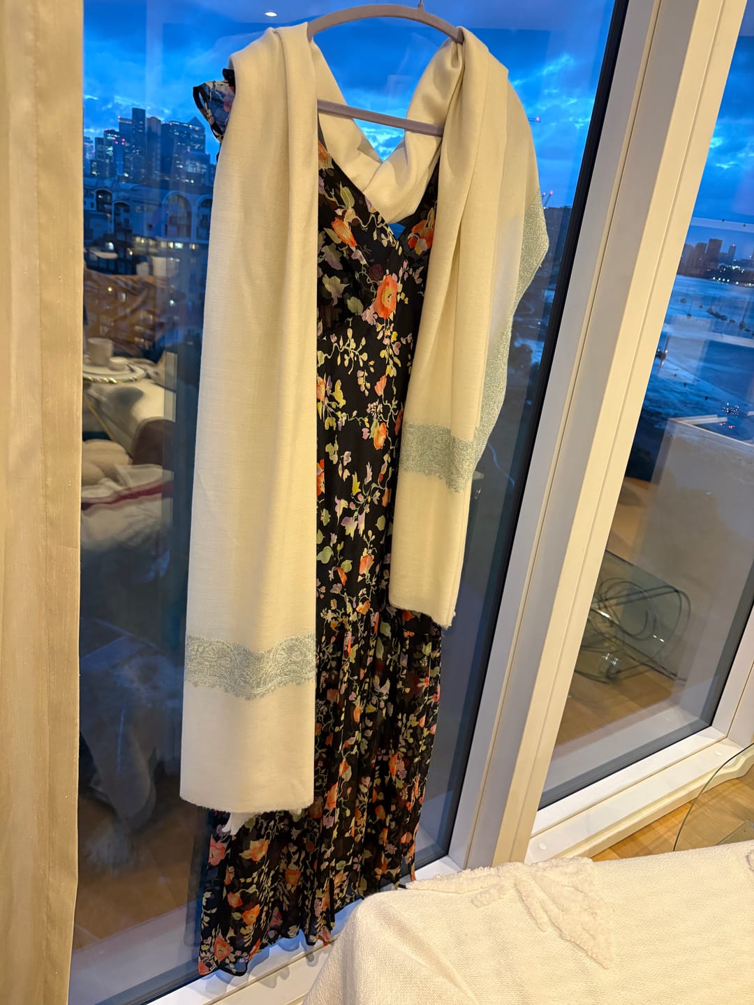 Customer photo review of Snow Mist Serenity: Merino wool 2.5 Yards Sozni Hand Embroidered Shawl