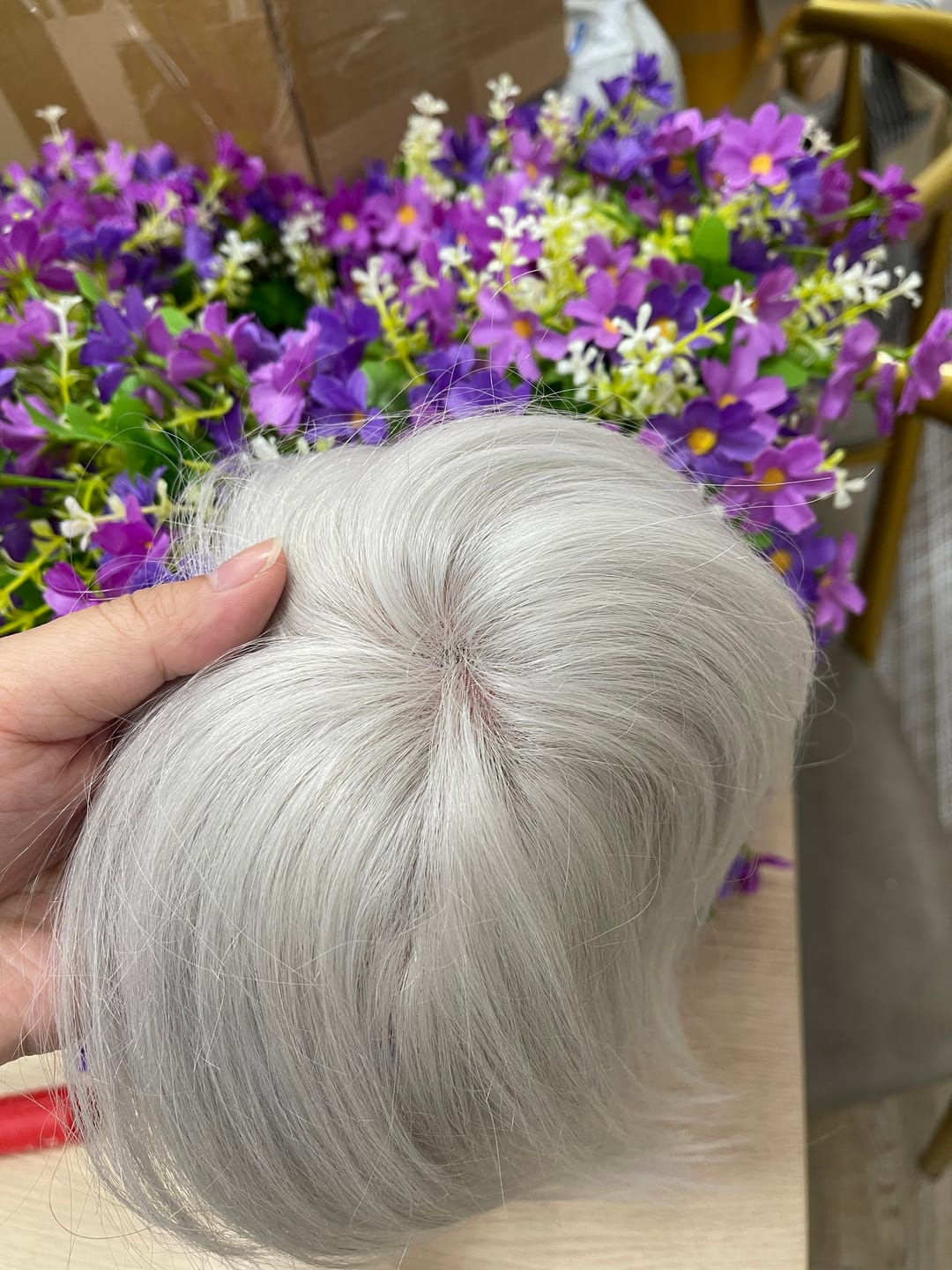 Customer photo review of 9*9cm Base Silver Full Hand tied Mono Base 100% Virgin Remy Hair Topper