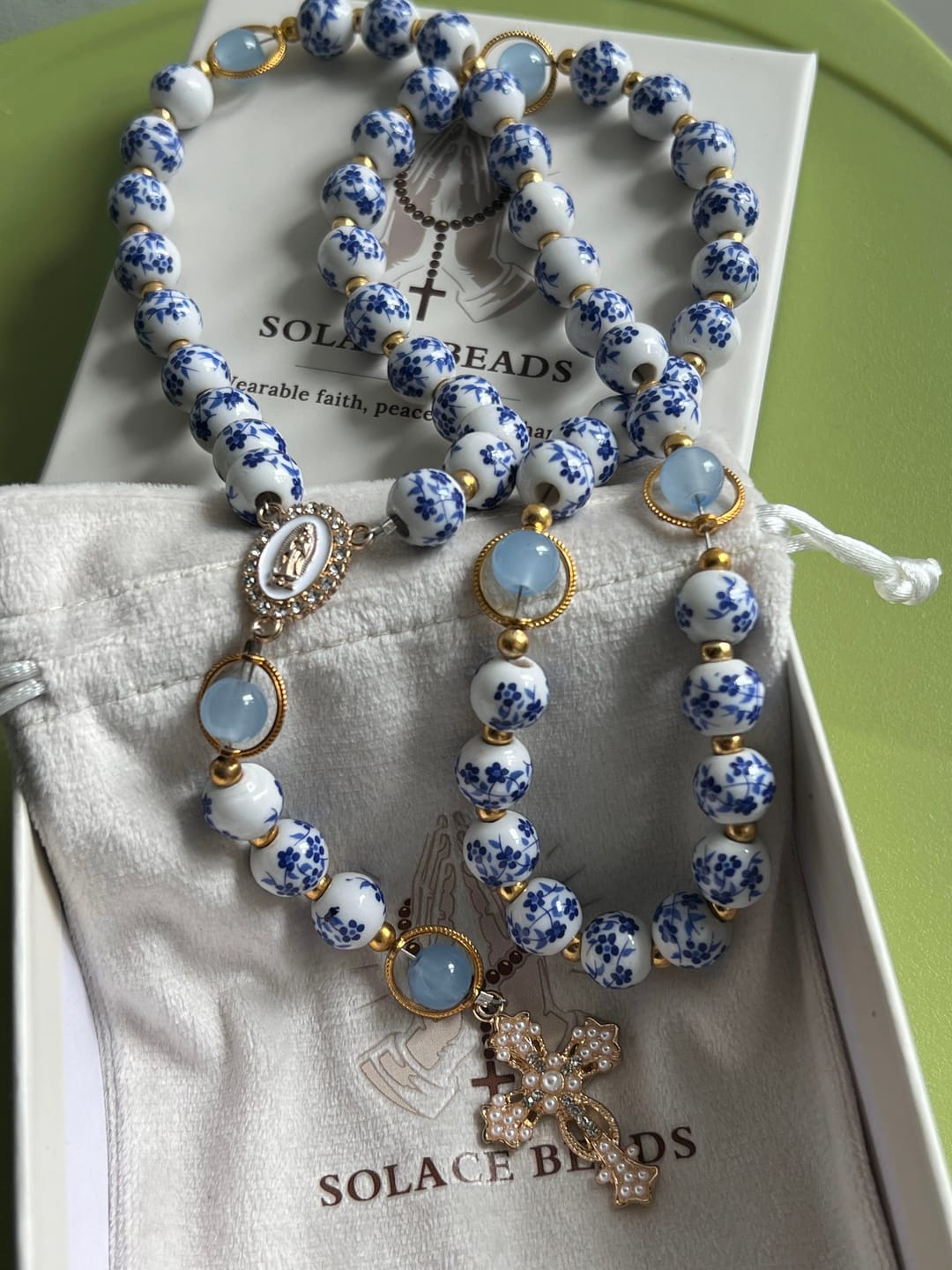 Customer photo review of SolaceBeads Handcrafted Blue Floral Ceramic Rosary: A Tapestry of Grace in life