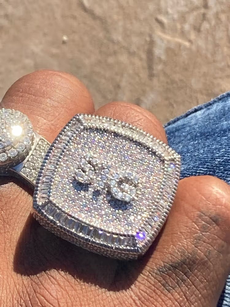 Customer photo review of Custom Diamond 3D Iced-Out Letter Ring – 28mm