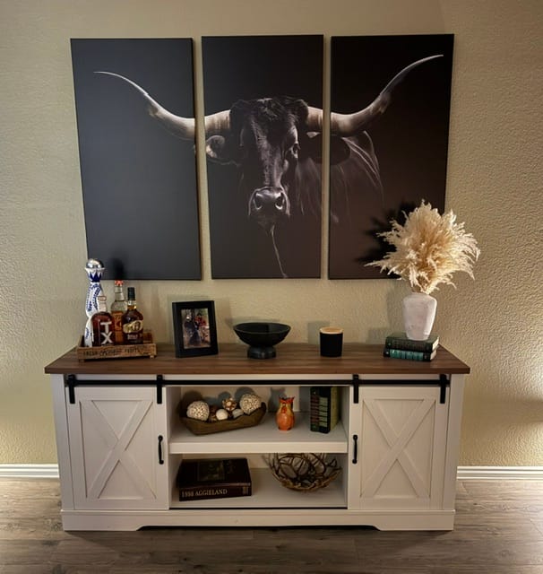 Customer photo review of Texas Black Longhorn Bull Wall Art Canvas Print - Western Texas Cattle Rustic Decor Print - Longhorn