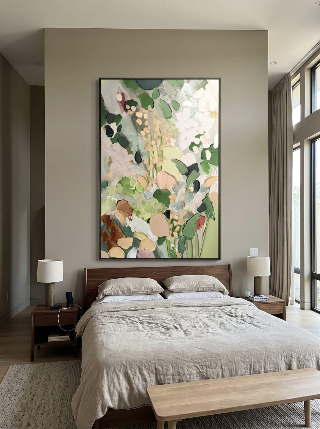 Customer photo review of The Secret Garden – Modern Sage Green Impasto Floral Painting | Organic Living Room Vertical Canvas Art