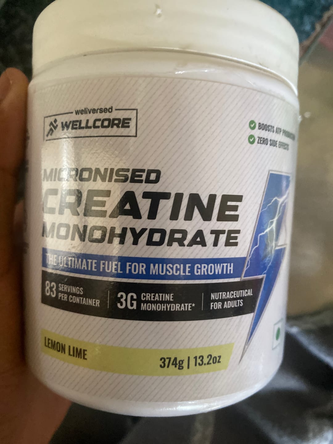 Customer photo review of Wellcore - Pure Micronised Creatine Monohydrate | Lemon Lime (374g, 83 servings)