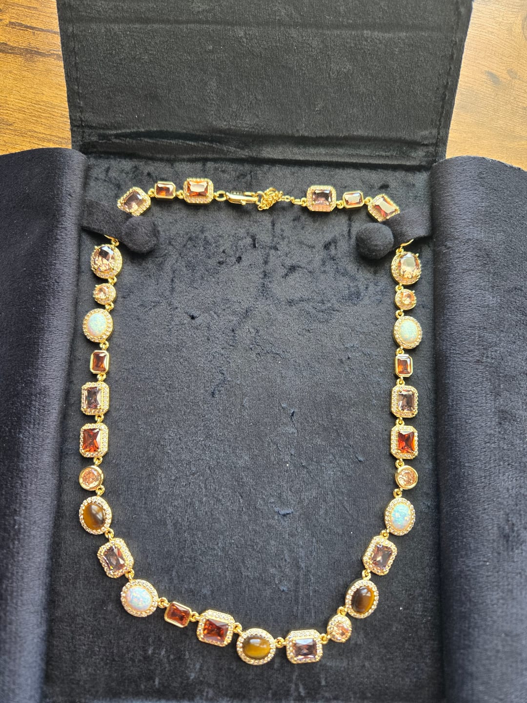 Customer photo review of Mocha Solstice Necklace (Brown/Tiger’s Eye)