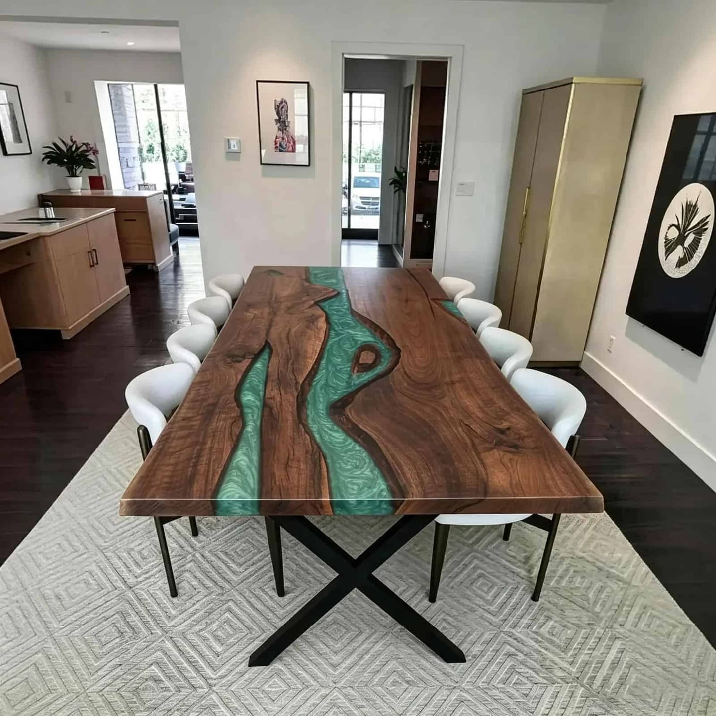 Customer photo review of Custom Olive Epoxy River Dining Table Tops CRT-119