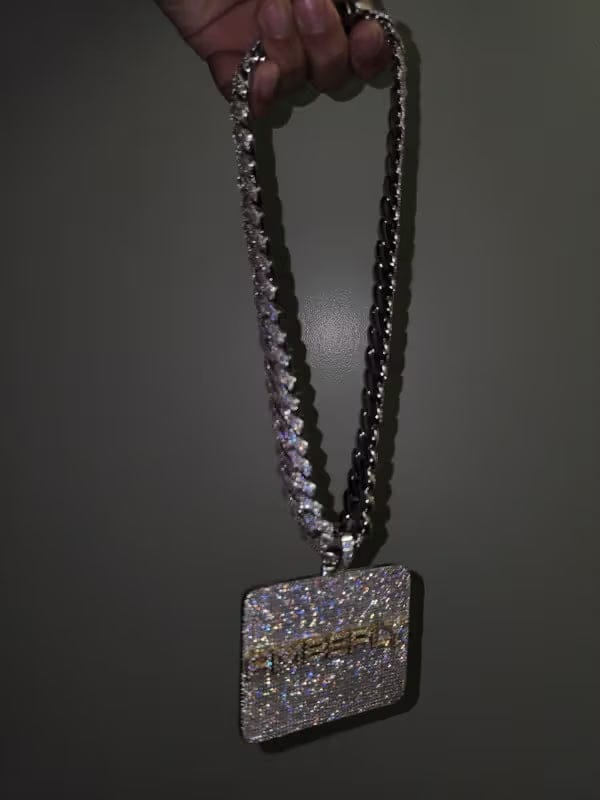 Customer photo review of Custom Diamond-Set 3D Letter Rectangular Pendant – 80mm