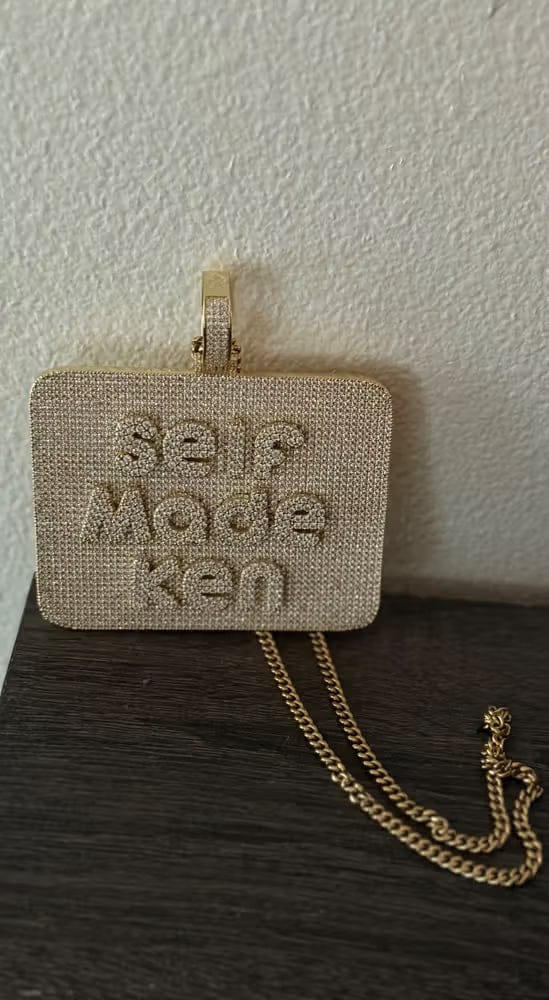 Customer photo review of Custom Diamond-Set 3D Letter Rectangular Pendant – 80mm