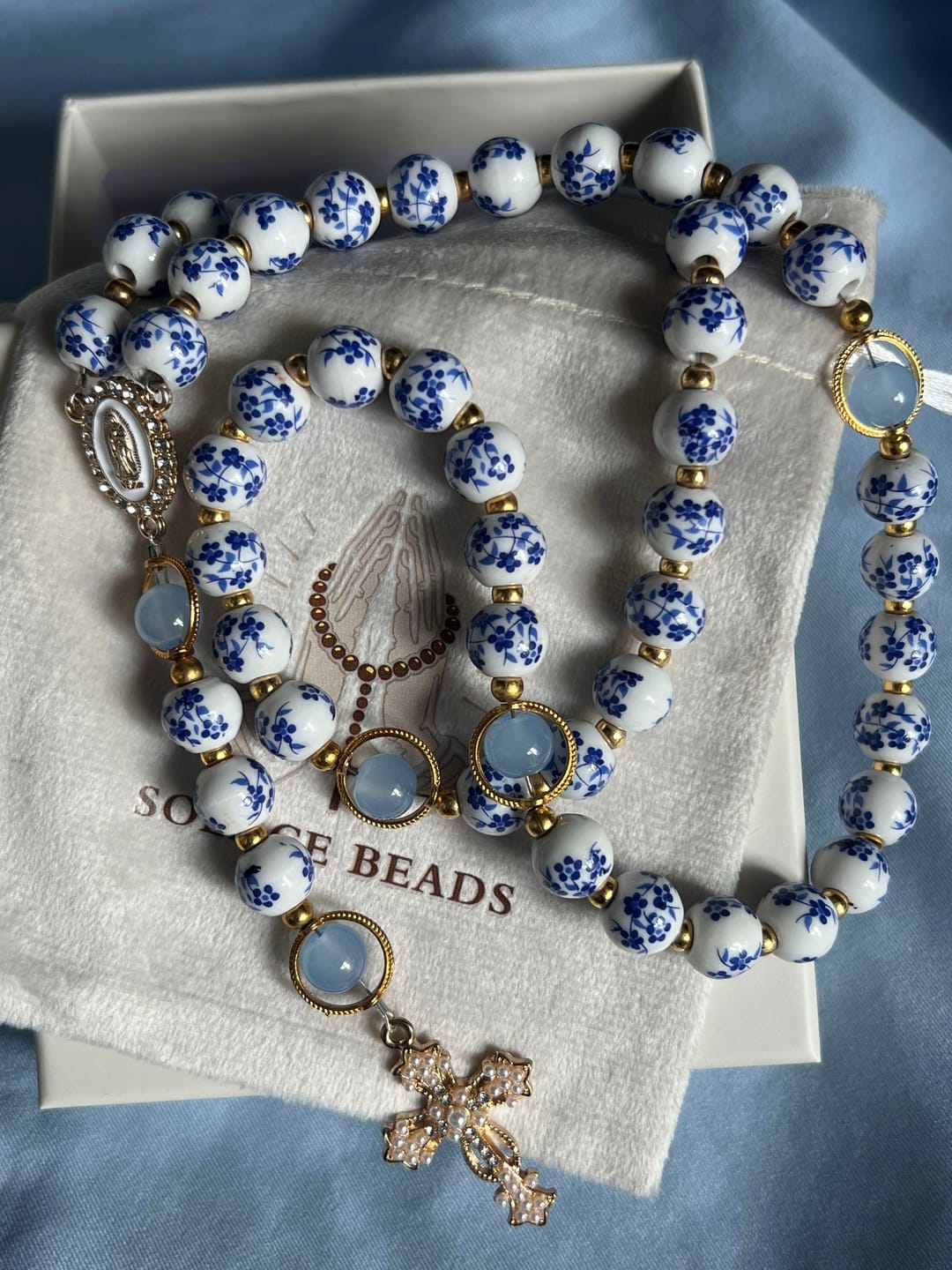 Customer photo review of SolaceBeads Handcrafted Blue Floral Ceramic Rosary: A Tapestry of Grace in life