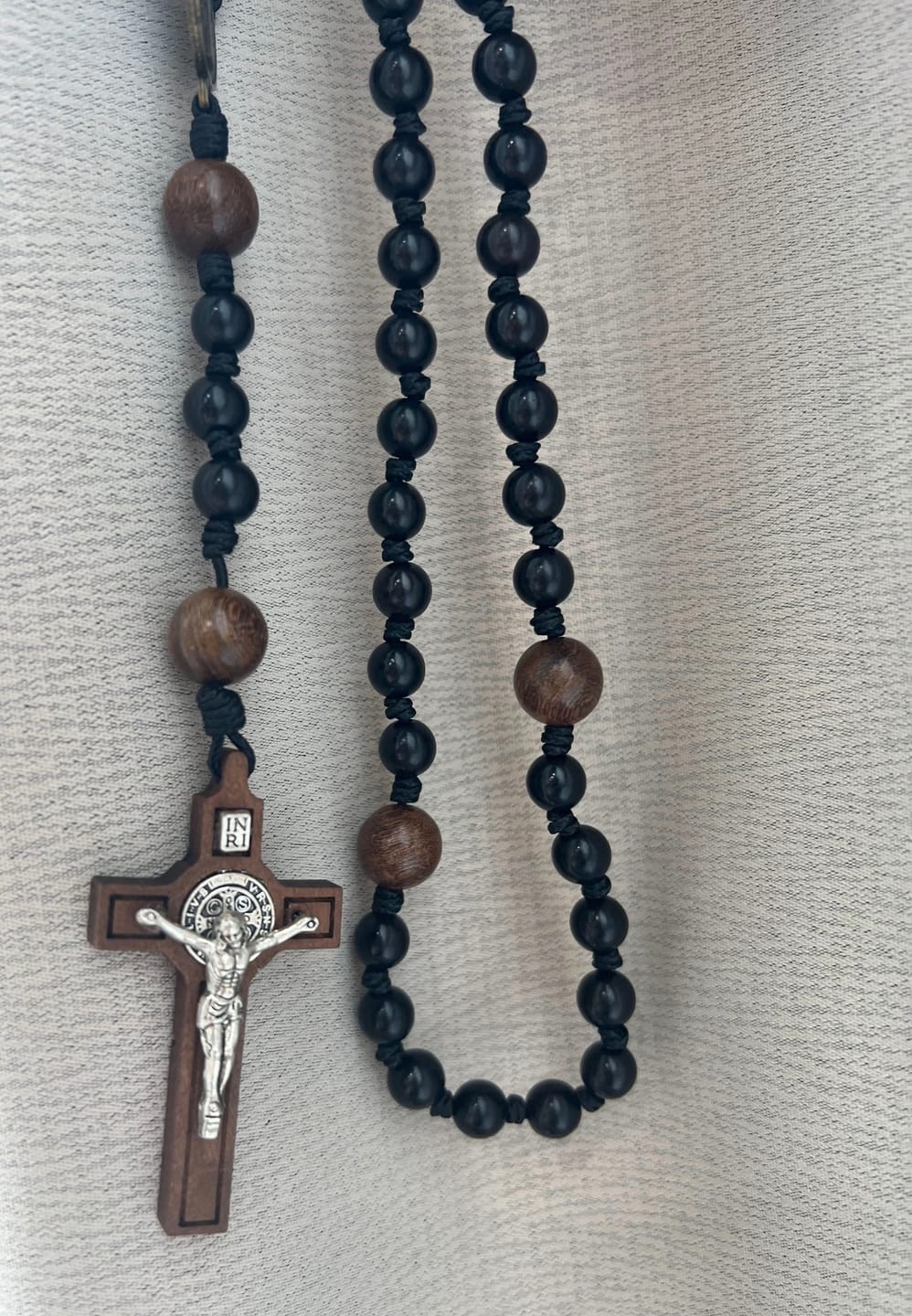 Customer photo review of SolaceBeads Black Sacred Ebony Beads with St. Benedict Centerpiece Rosary