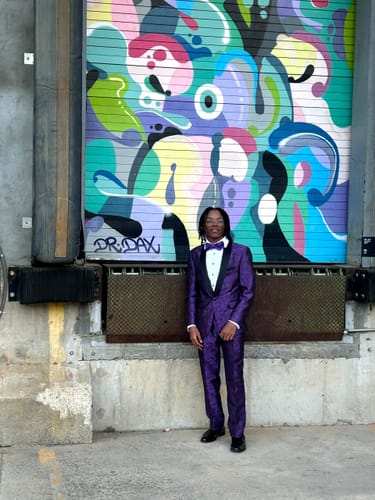 Customer photo review of Mens 2-Piece Shawl Lapel Jacuard Dark Purple Tuxedo
