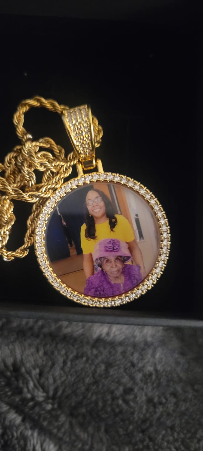 Customer photo review of Diamond Studded Angel Wing Photo Necklace