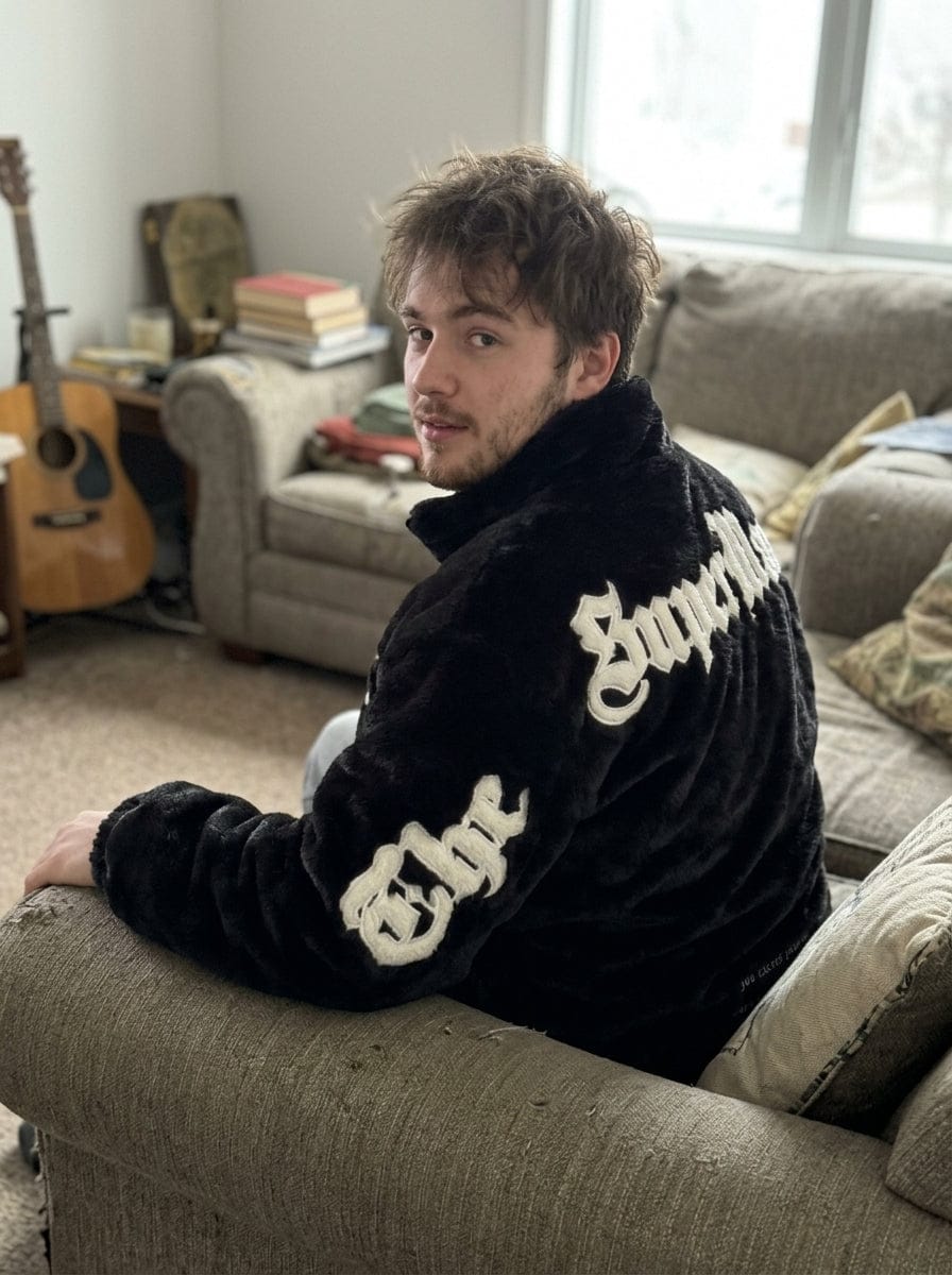 Customer photo review of Thesupermade Street Letter Embroidered Fleece Jacket - 1838