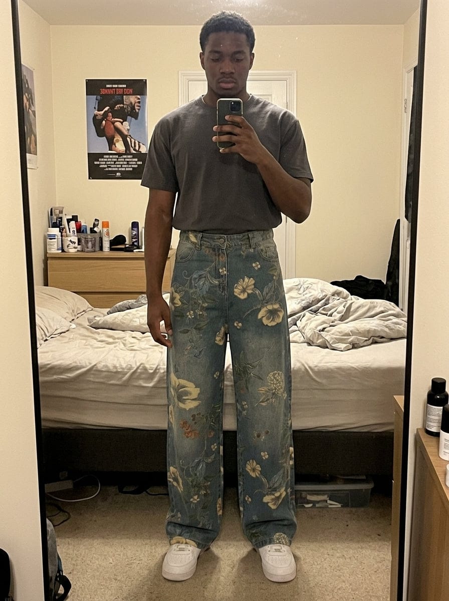 Customer photo review of Denim Floral Print Carpenter Jeans - 2237