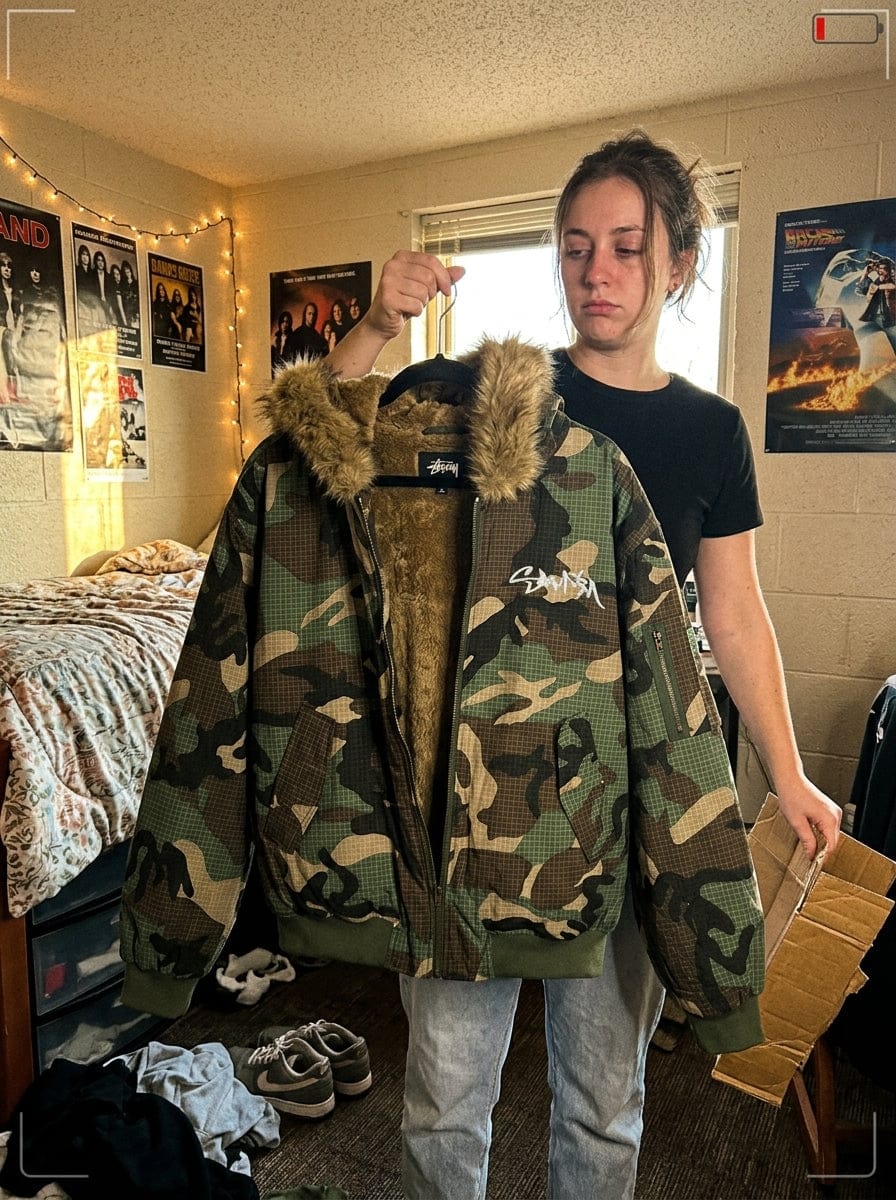 Customer photo review of Camouflage Fur Collar Reversible Cotton Jacket - 2499