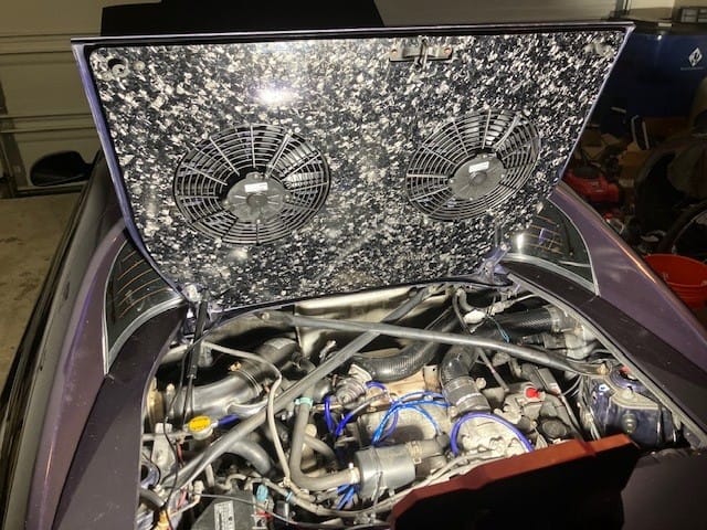 Customer photo review of Engine Lid Dual Fan Shroud (Forged Carbon Fiber/Mirror Finish/Carbon Fiber/Raw Aluminum) - Reduces Air Intake Temperatures - SPAL fan available