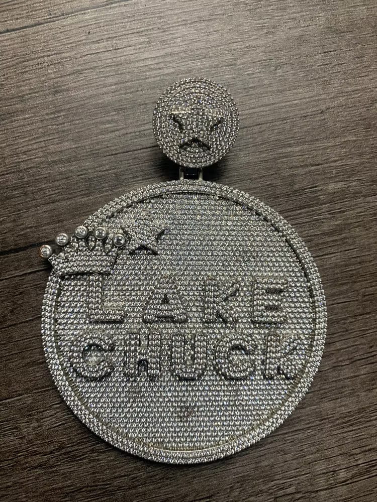 Customer photo review of Custom Large Round Full-Diamond 3D Letter & Crown Pendant - 80mm