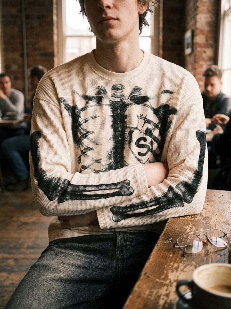 Customer photo review of Skeleton Graphic Waffle Sweatshirt - 2495