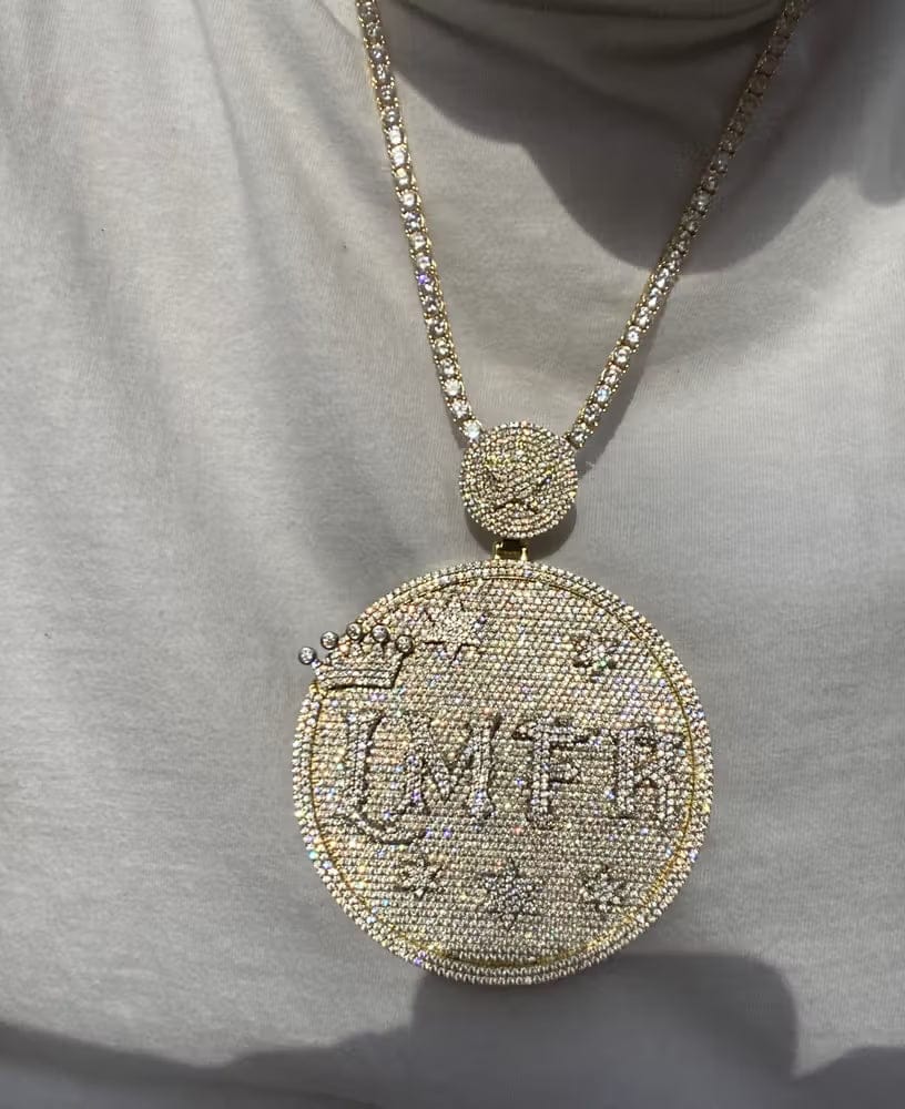 Customer photo review of Custom Large Round Full-Diamond 3D Letter & Crown Pendant - 80mm