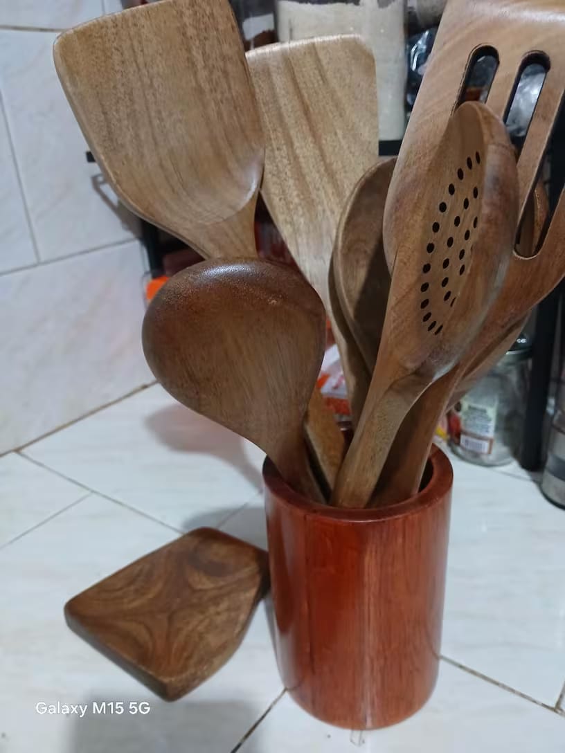 Customer photo review of Premium Wooden Cooking Utensil Set – 7-Piece Teak Kitchen Collection