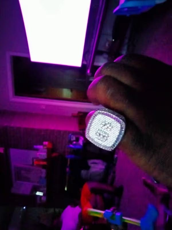 Customer photo review of Custom Diamond 3D Iced-Out Letter Ring – 28mm