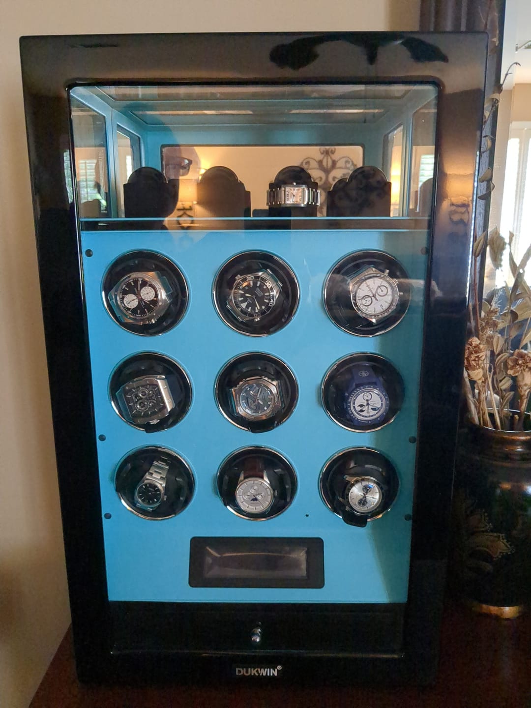 Customer photo review of Fingerprint Lock 9 Watch Winders with Extra 4 Watches Storage LCD Remote Control - Tiffany Blue
