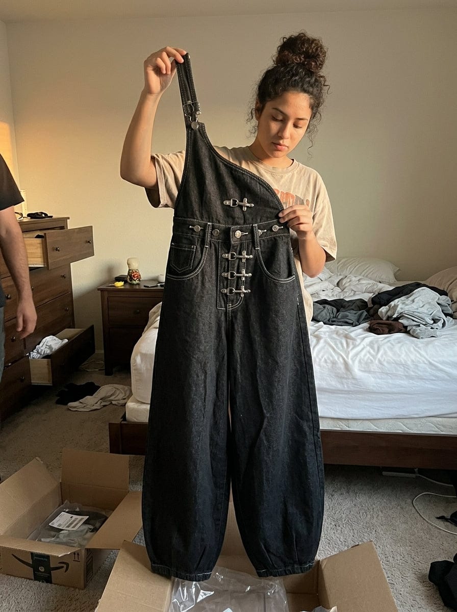 Customer photo review of Detachable One-Shoulder Denim Overalls