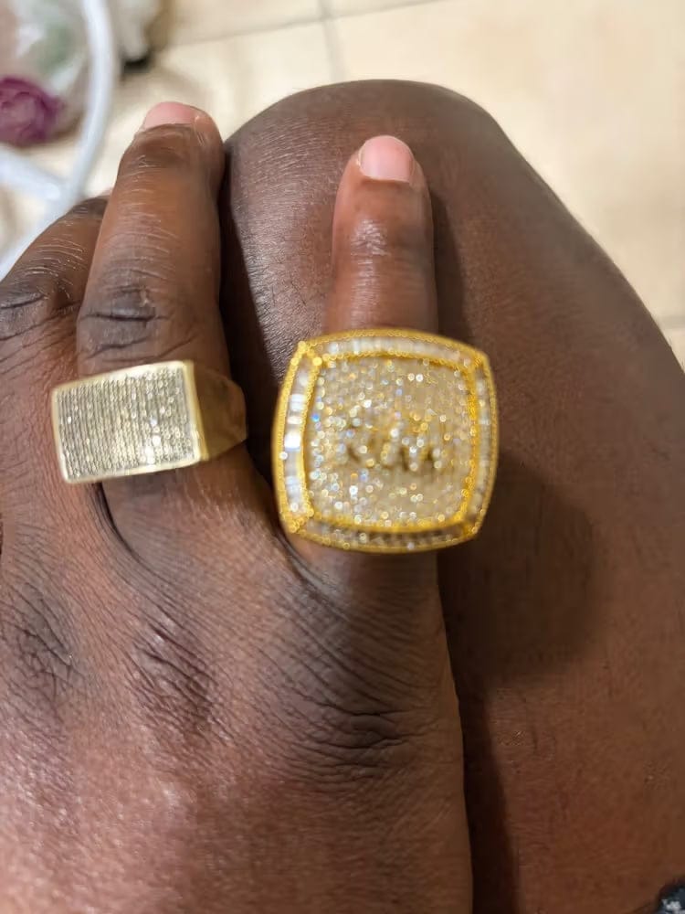 Customer photo review of Custom Diamond 3D Iced-Out Letter Ring – 28mm