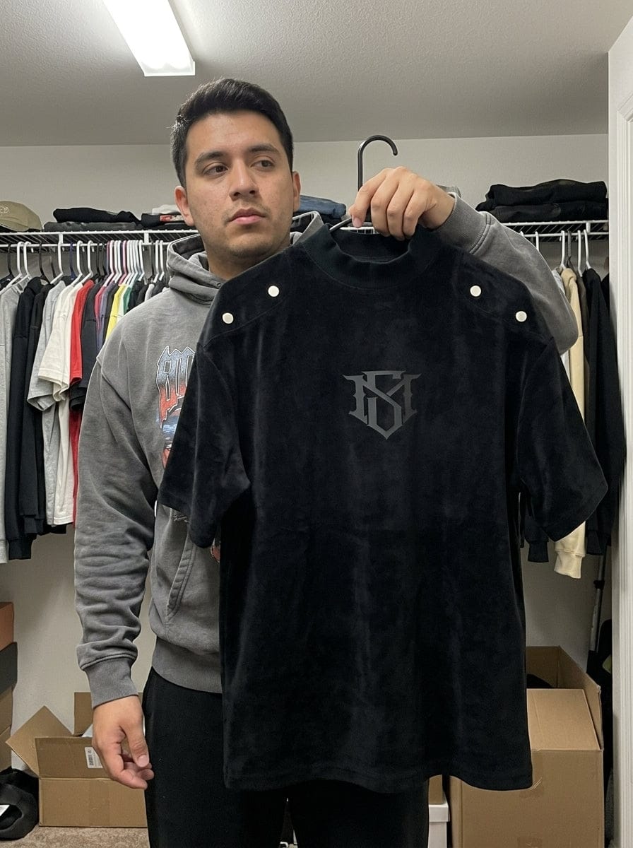 Customer photo review of Metallic Print Suede Crew Neck T-Shirt