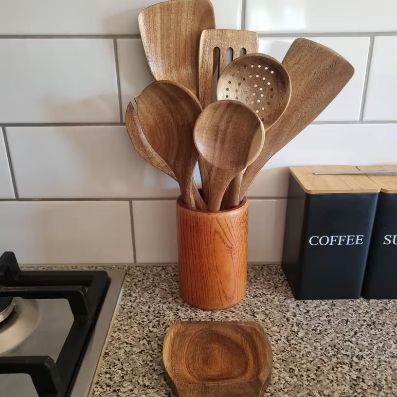 Customer photo review of Premium Wooden Cooking Utensil Set – 7-Piece Teak Kitchen Collection